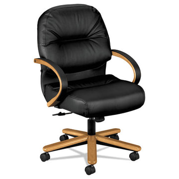 HON® Pillow-soft 2190 Managerial Mid-back Chair, Supports 300 Lb, 16.75" To 21.25" Seat Height, Black Seat-back, Mahogany Base freeshipping - TVN Wholesale